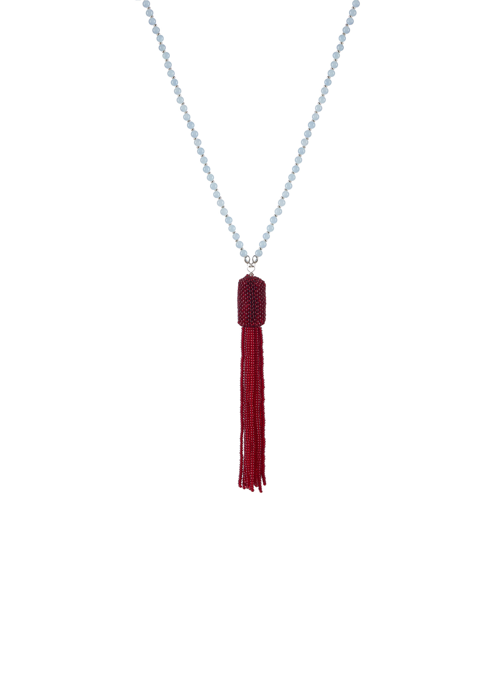 aquamarine beaded necklace bordeaux tassel main &bull; Sassa Björg