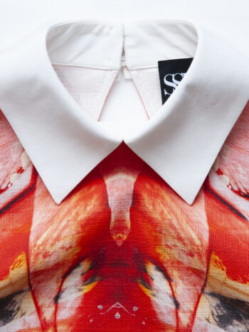 oil paint collage dress w collar close shot &bull; Sassa Björg