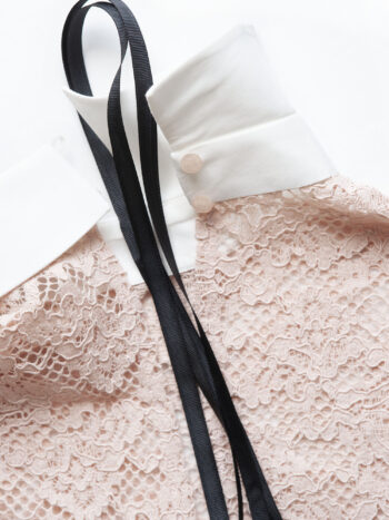 pink lace crop top collar bow closeup &bull; Sassa Björg