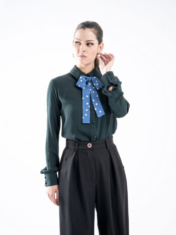dark petrol green button up shirt w bow • Sassa Björg