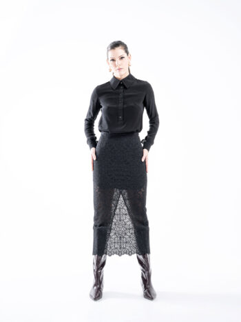 sheer line tunic w collar black tucked in &bull; Sassa Björg