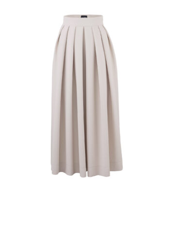 cream pleated midi skirt with soft drape