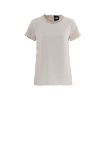 embellished neckline blouse with beaded collar detail front