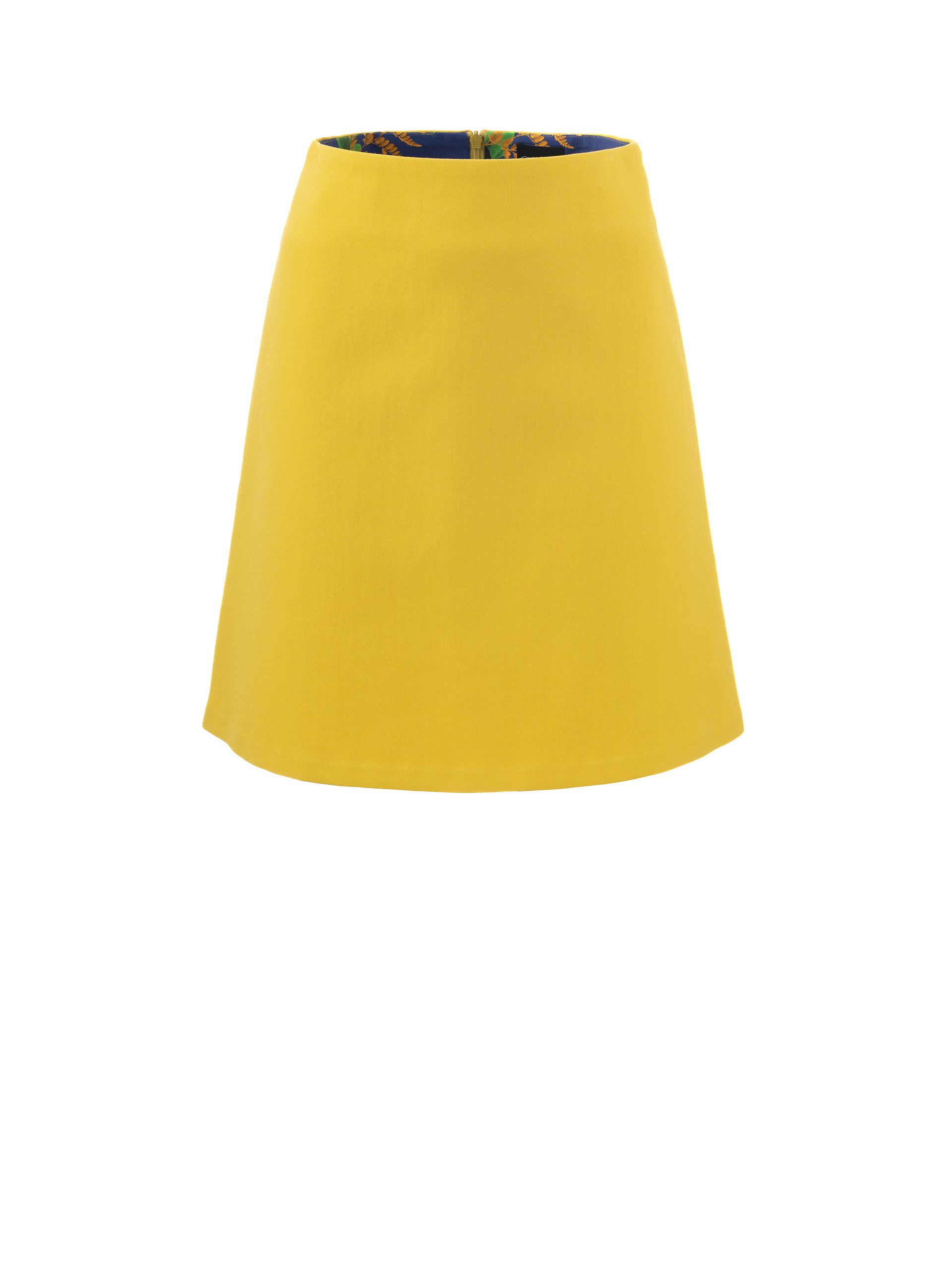 mustard a-line mini skirt in cotton with structured shape