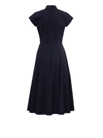 navy polka dot midi shirt dress with belt in cotton back