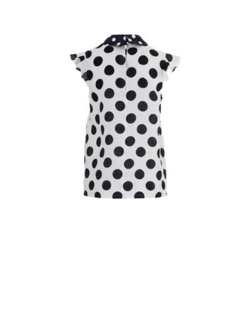 polka dot linen blouse with contrast collar and short sleeves back