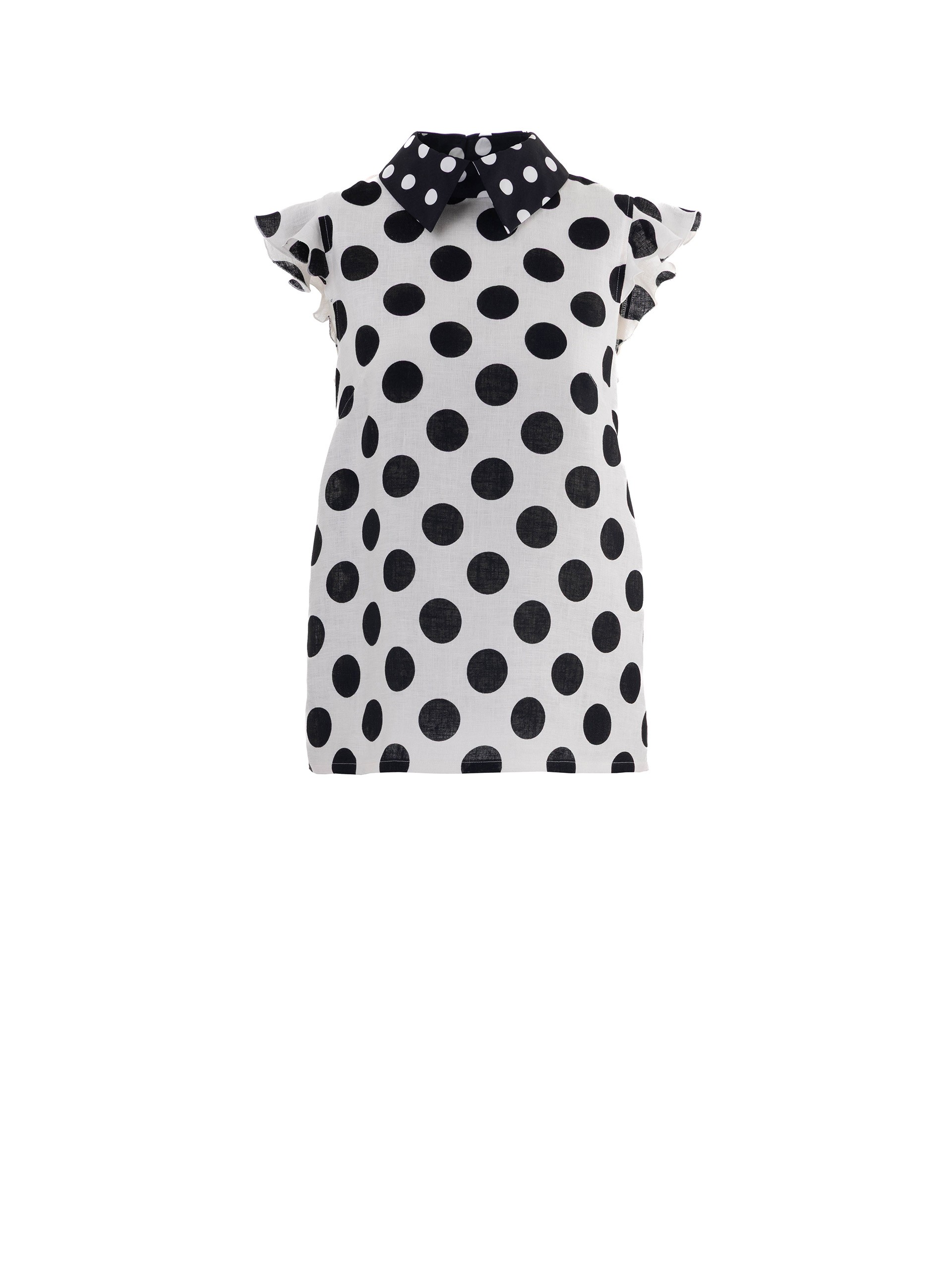 polka dot linen blouse with contrast collar and short sleeves
