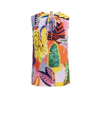 multicolor abstract collage blouse in crepe viscose sleeveless back