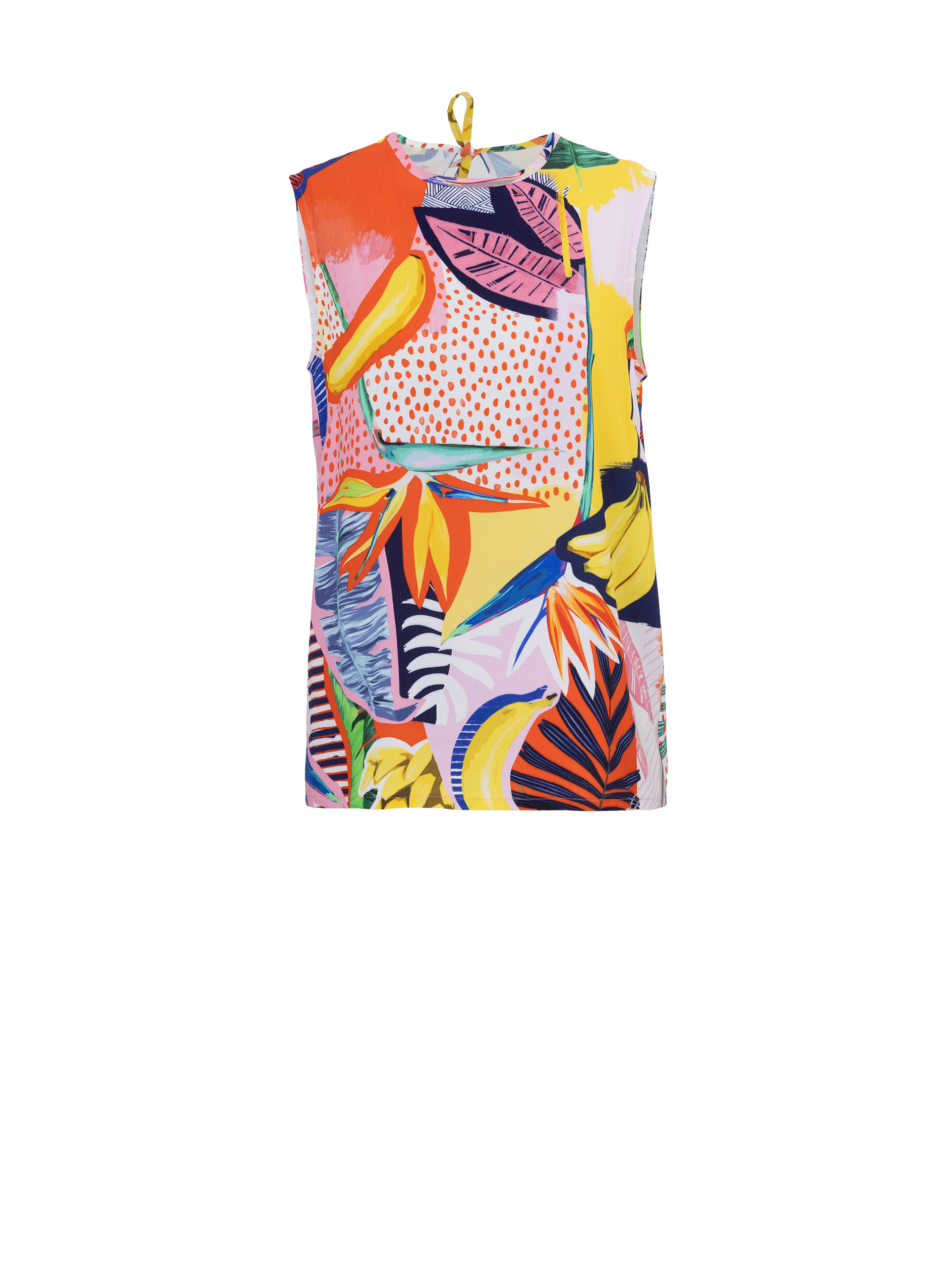 multicolor abstract collage blouse in crepe viscose sleeveless
