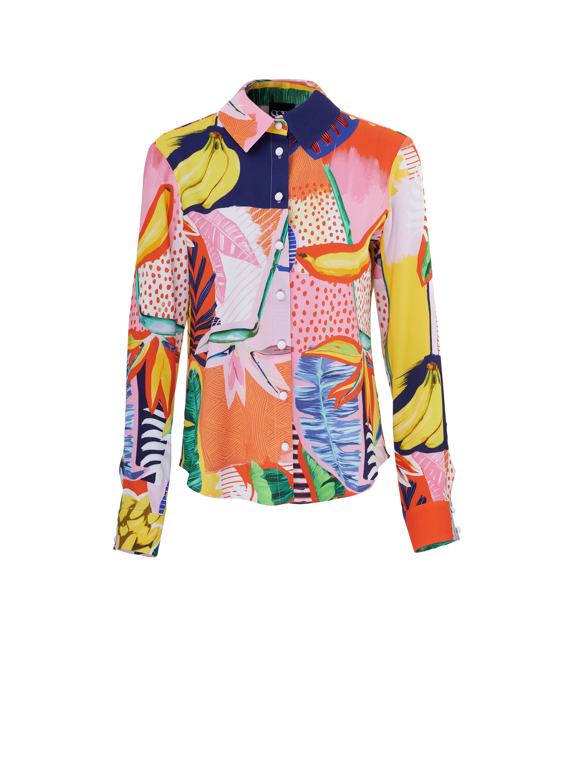 multicolor abstract collage shirt in crepe viscose