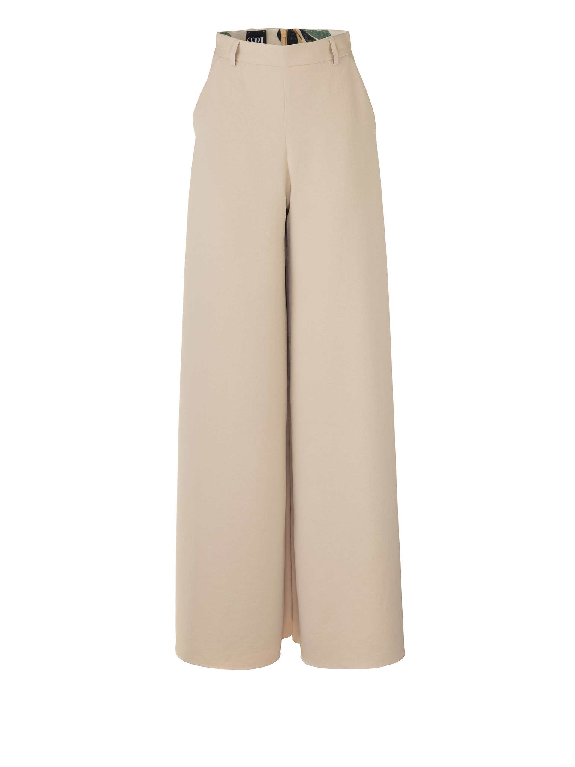 light beige wide leg culotte pants with high waist and structured fit