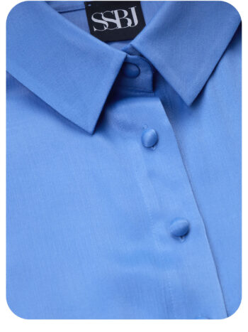 muted blue sleeveless bow blouse fabric &bull; Sassa Björg