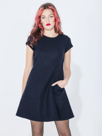 dotted navy blue wool dress crop • Sassa Björg