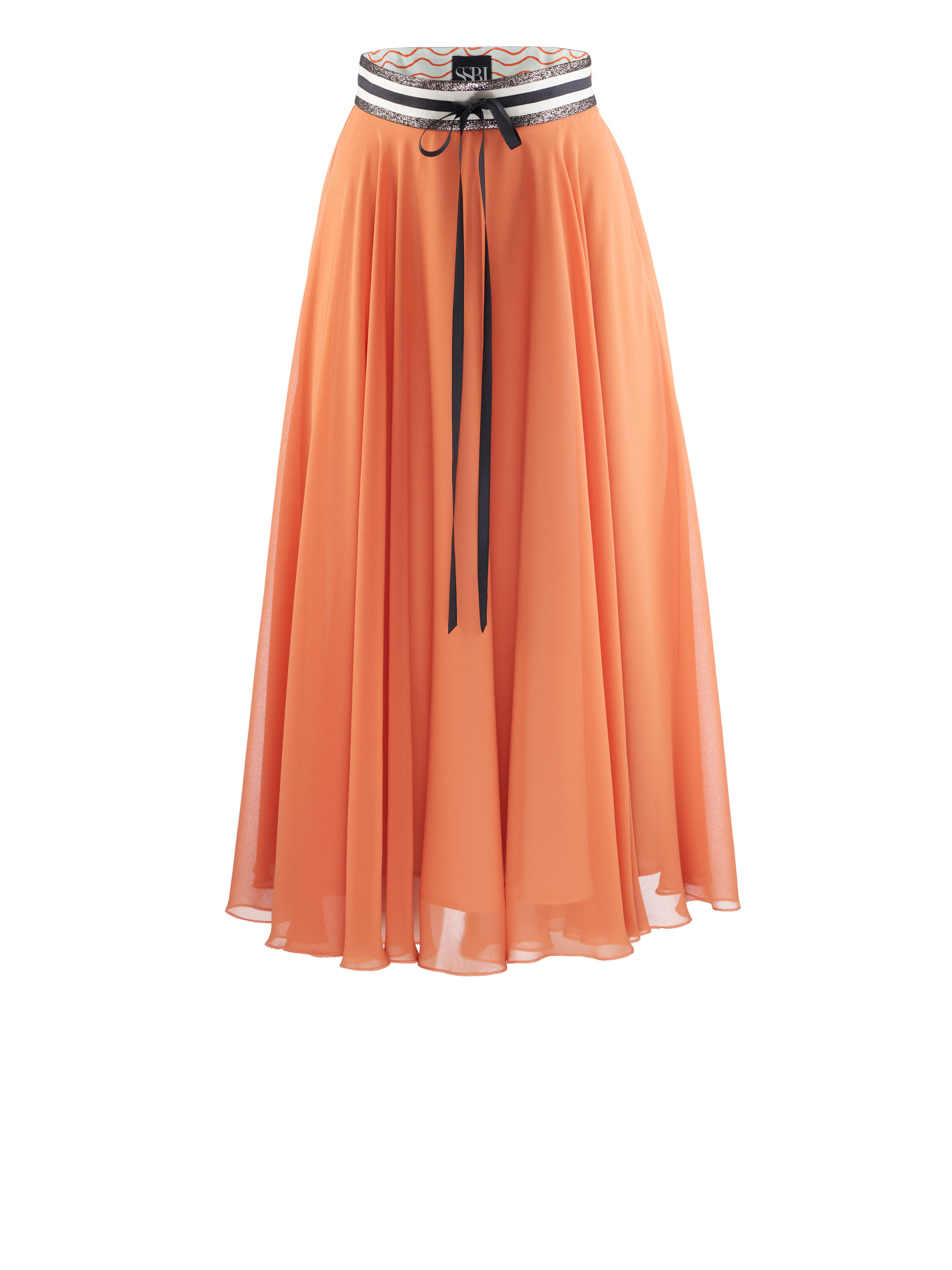 apricot orange full circle chiffon midi skirt front &bull; Sassa Björg