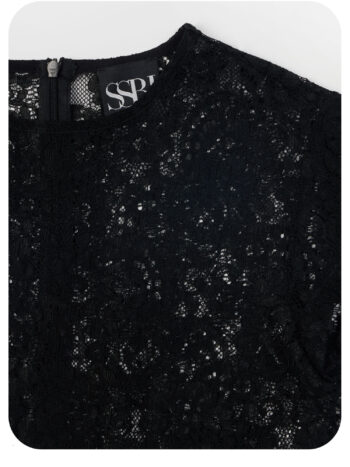 black floral lace crop top short sleeve fabric &bull; Sassa Björg
