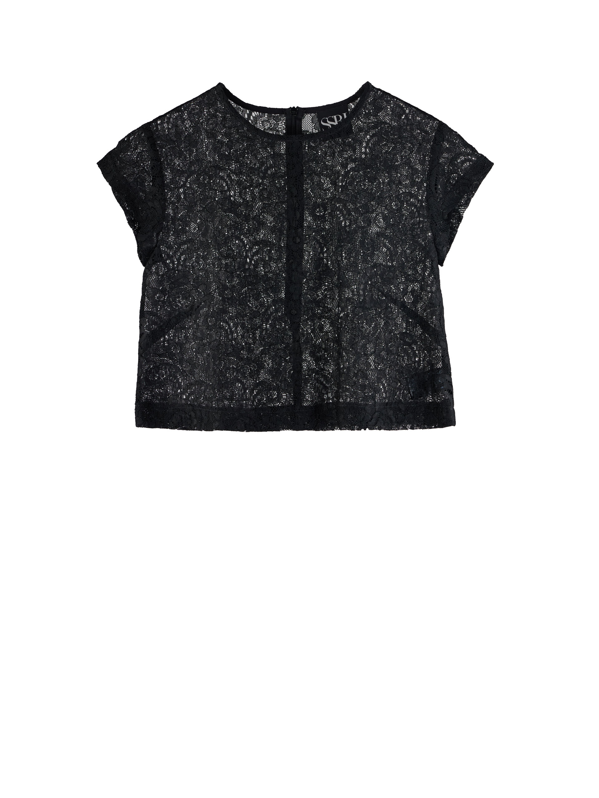 black floral lace crop top short sleeve &bull; Sassa Björg